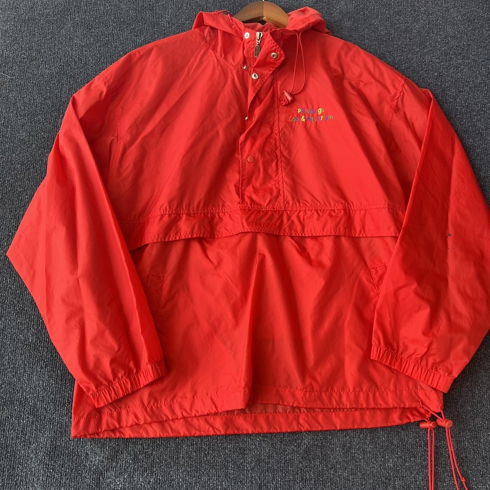 Vintage Y2K Pittsburgh Zoo & Aquarium Jacket Mens Med‎ Red Hooded Windbreaker